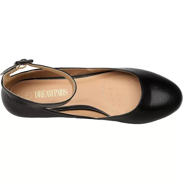 imageDREAM PAIRS Womens Revona Low Wedge Ankle Strap Flats ShoesBlack Pu