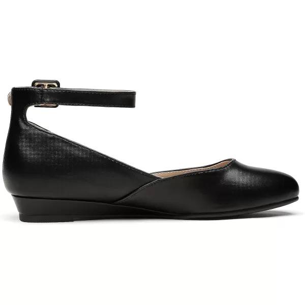 imageDREAM PAIRS Womens Revona Low Wedge Ankle Strap Flats ShoesBlack Pu
