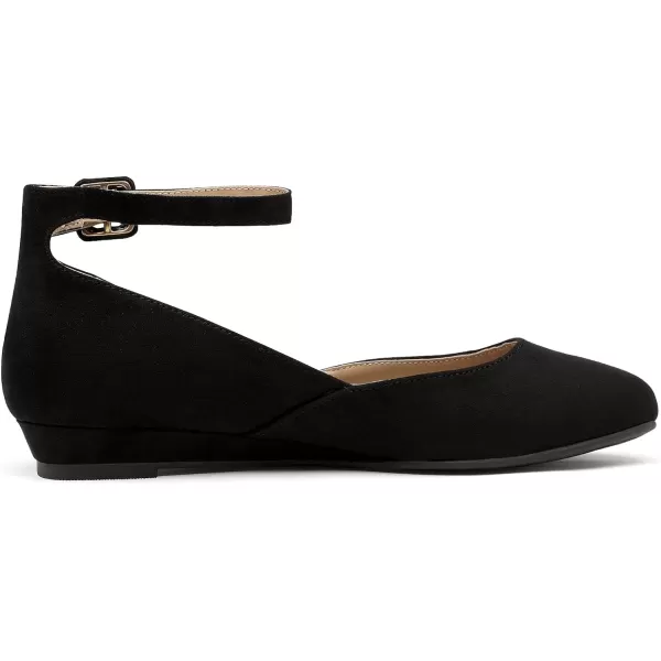 imageDREAM PAIRS Womens Revona Low Wedge Ankle Strap Flats ShoesBlack Suede