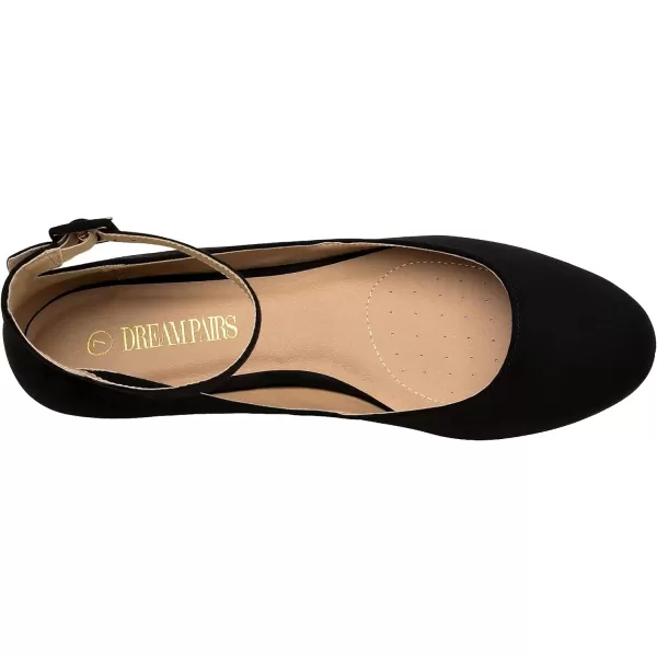 imageDREAM PAIRS Womens Revona Low Wedge Ankle Strap Flats ShoesBlack Suede