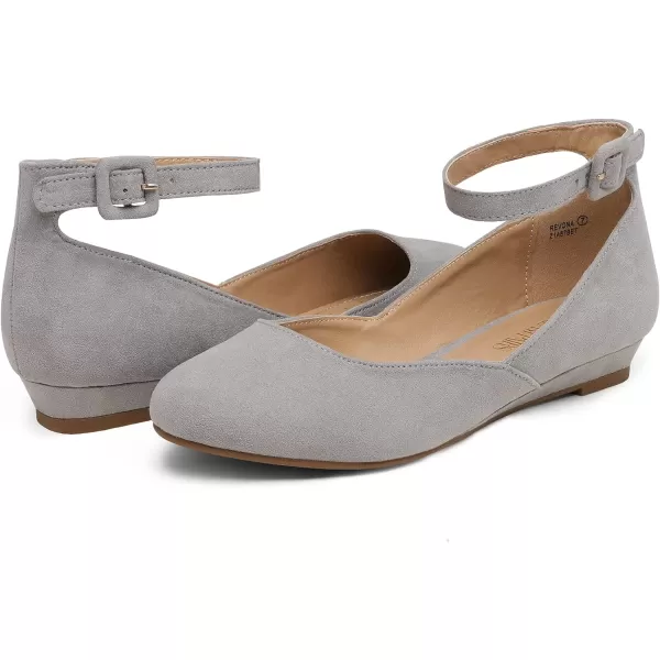 imageDREAM PAIRS Womens Revona Low Wedge Ankle Strap Flats ShoesGrey Suede