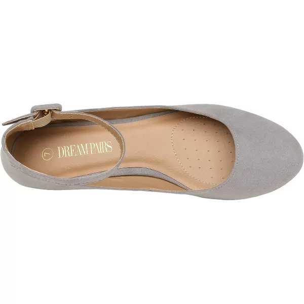 imageDREAM PAIRS Womens Revona Low Wedge Ankle Strap Flats ShoesGrey Suede