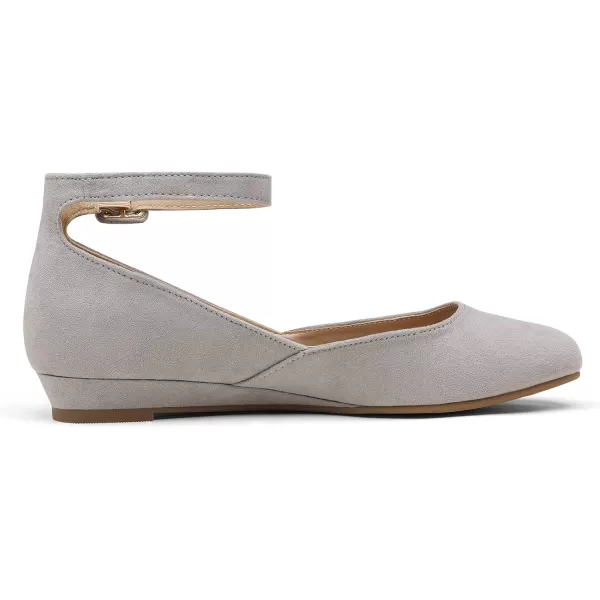 imageDREAM PAIRS Womens Revona Low Wedge Ankle Strap Flats ShoesGrey Suede