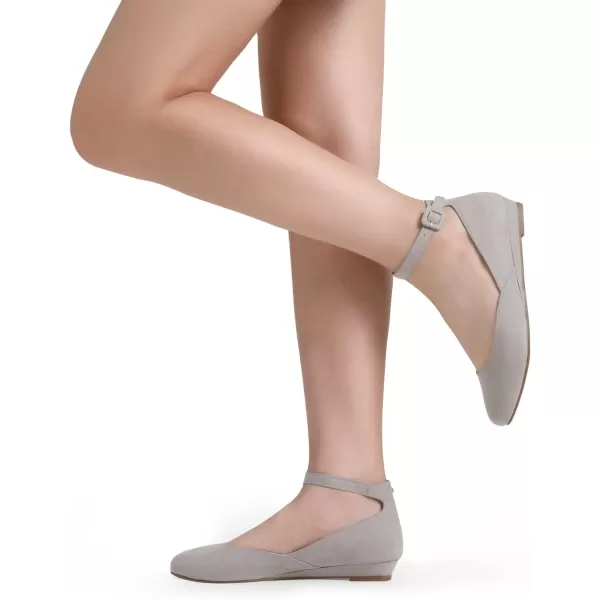 imageDREAM PAIRS Womens Revona Low Wedge Ankle Strap Flats ShoesGrey Suede
