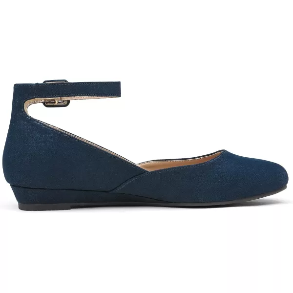 imageDREAM PAIRS Womens Revona Low Wedge Ankle Strap Flats ShoesNavy Suede