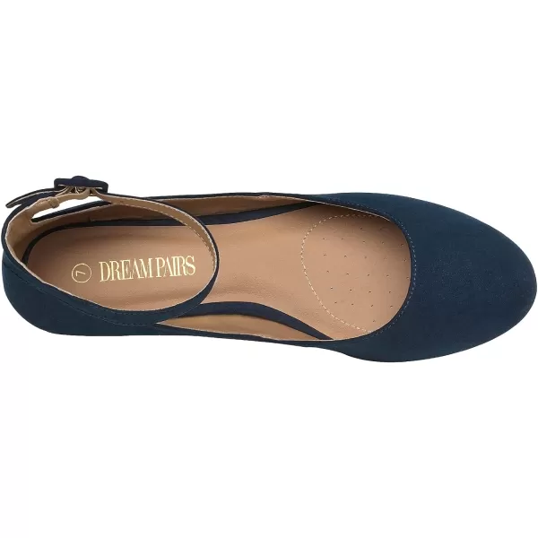 imageDREAM PAIRS Womens Revona Low Wedge Ankle Strap Flats ShoesNavy Suede