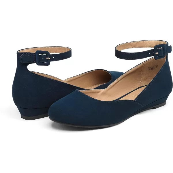 imageDREAM PAIRS Womens Revona Low Wedge Ankle Strap Flats ShoesNavy Suede