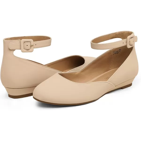 imageDREAM PAIRS Womens Revona Low Wedge Ankle Strap Flats ShoesNude Nubuck