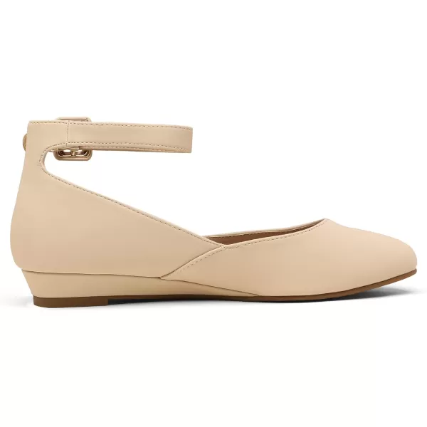 imageDREAM PAIRS Womens Revona Low Wedge Ankle Strap Flats ShoesNude Nubuck