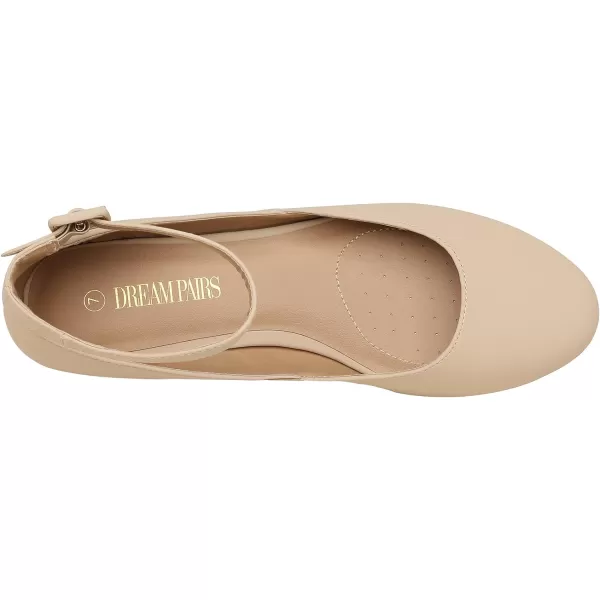 imageDREAM PAIRS Womens Revona Low Wedge Ankle Strap Flats ShoesNude Nubuck