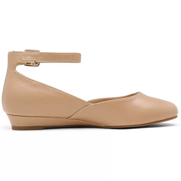 imageDREAM PAIRS Womens Revona Low Wedge Ankle Strap Flats ShoesNude Pu