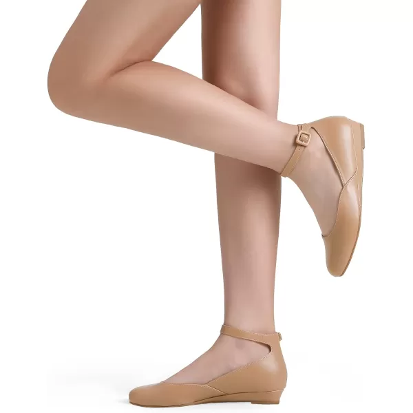 imageDREAM PAIRS Womens Revona Low Wedge Ankle Strap Flats ShoesNude Pu