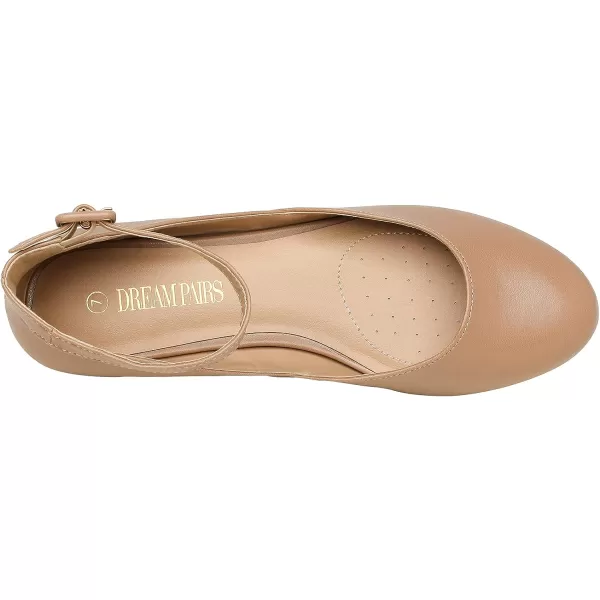 imageDREAM PAIRS Womens Revona Low Wedge Ankle Strap Flats ShoesNude Pu