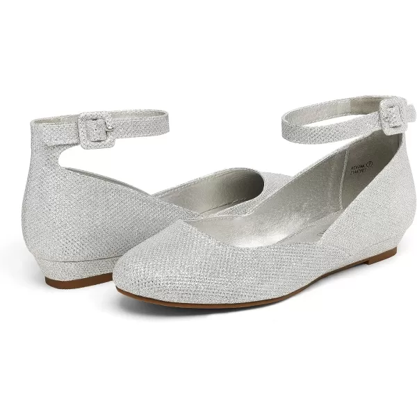 imageDREAM PAIRS Womens Revona Low Wedge Ankle Strap Flats ShoesSilver Glitter