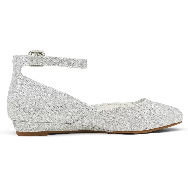 imageDREAM PAIRS Womens Revona Low Wedge Ankle Strap Flats ShoesSilver Glitter