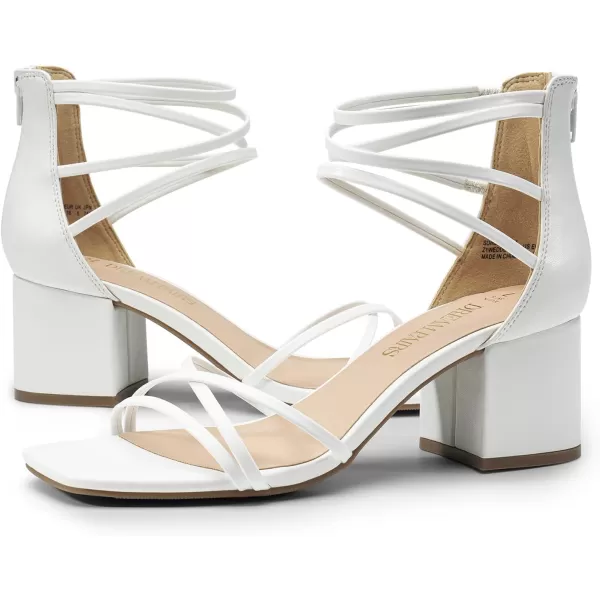 imageDREAM PAIRS Womens Rhinestone Block Heels Square Open Toe Ankle Strap with Zipper Comfortable Low Sandals for Daily Dressy WeddingWhitepu