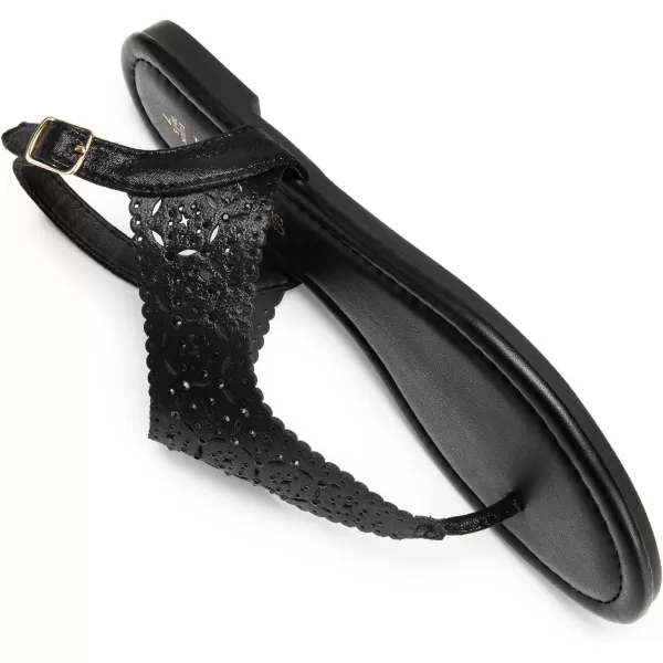imageDREAM PAIRS Womens Rhinestone Casual Wear Cute Gladiator Flat Sandals Beach Dressy TStrap Thong SandalsAll Black
