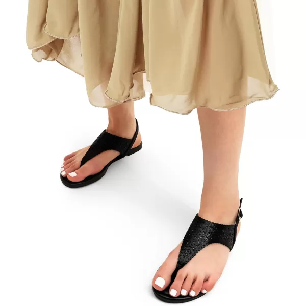 imageDREAM PAIRS Womens Rhinestone Casual Wear Cute Gladiator Flat Sandals Beach Dressy TStrap Thong SandalsAll Black