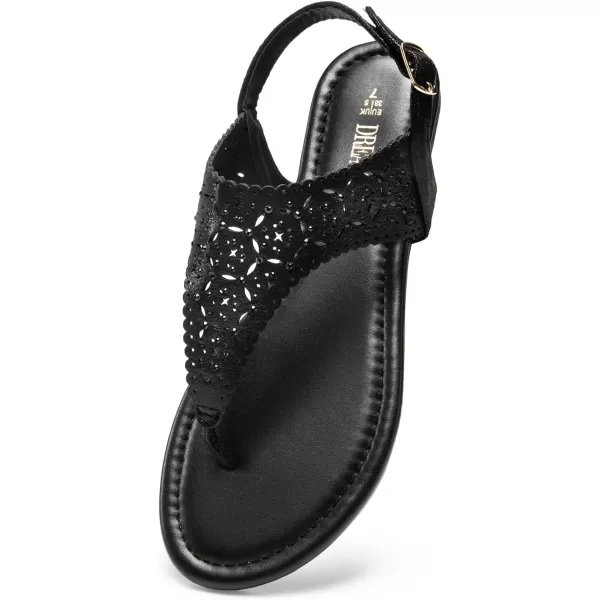 imageDREAM PAIRS Womens Rhinestone Casual Wear Cute Gladiator Flat Sandals Beach Dressy TStrap Thong SandalsAll Black