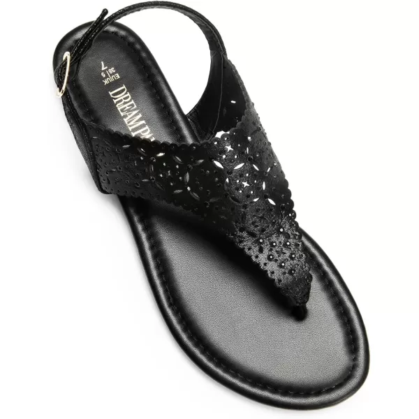 imageDREAM PAIRS Womens Rhinestone Casual Wear Cute Gladiator Flat Sandals Beach Dressy TStrap Thong SandalsAll Black