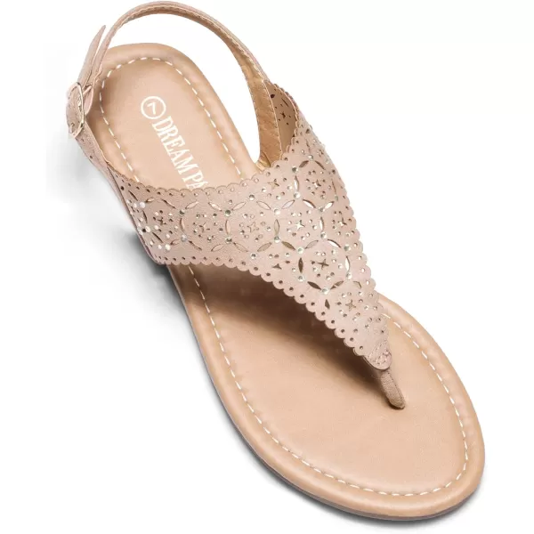 imageDREAM PAIRS Womens Rhinestone Casual Wear Cute Gladiator Flat Sandals Beach Dressy TStrap Thong SandalsNude