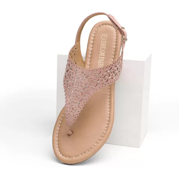 imageDREAM PAIRS Womens Rhinestone Casual Wear Cute Gladiator Flat Sandals Beach Dressy TStrap Thong SandalsPink