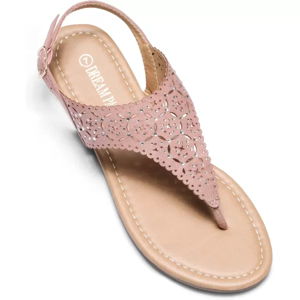 imageDREAM PAIRS Womens Rhinestone Casual Wear Cute Gladiator Flat Sandals Beach Dressy TStrap Thong SandalsPink