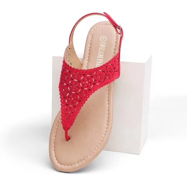 imageDREAM PAIRS Womens Rhinestone Casual Wear Cute Gladiator Flat Sandals Beach Dressy TStrap Thong SandalsRed