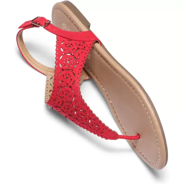 imageDREAM PAIRS Womens Rhinestone Casual Wear Cute Gladiator Flat Sandals Beach Dressy TStrap Thong SandalsRed