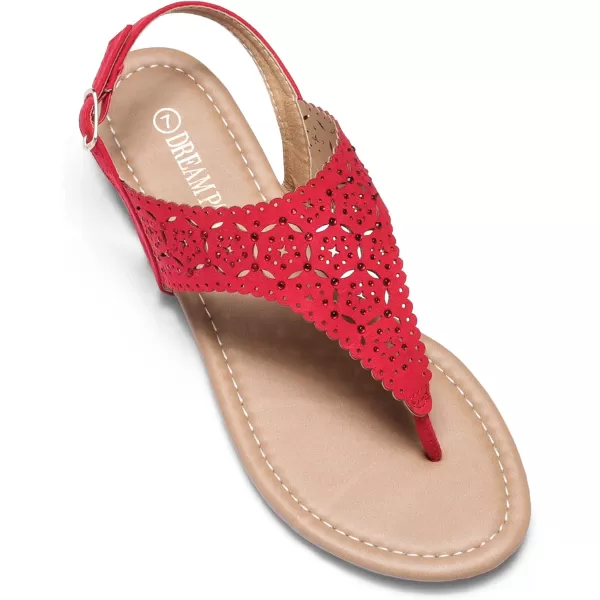 imageDREAM PAIRS Womens Rhinestone Casual Wear Cute Gladiator Flat Sandals Beach Dressy TStrap Thong SandalsRed