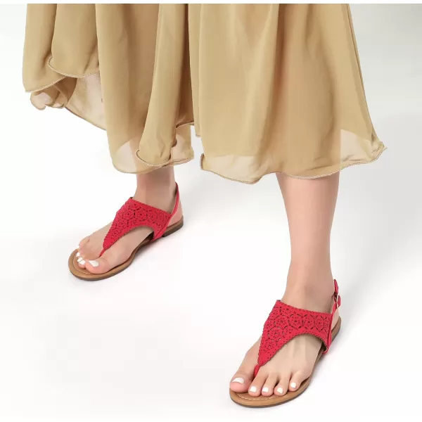 imageDREAM PAIRS Womens Rhinestone Casual Wear Cute Gladiator Flat Sandals Beach Dressy TStrap Thong SandalsRed