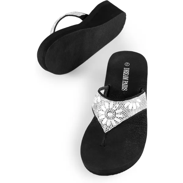 imageDREAM PAIRS Womens Rhinestone Platform Wedge Flip Flops Summer Beach Comfortable Thong SandalsFlower