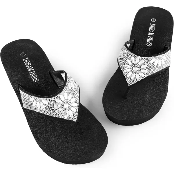 imageDREAM PAIRS Womens Rhinestone Platform Wedge Flip Flops Summer Beach Comfortable Thong SandalsFlower