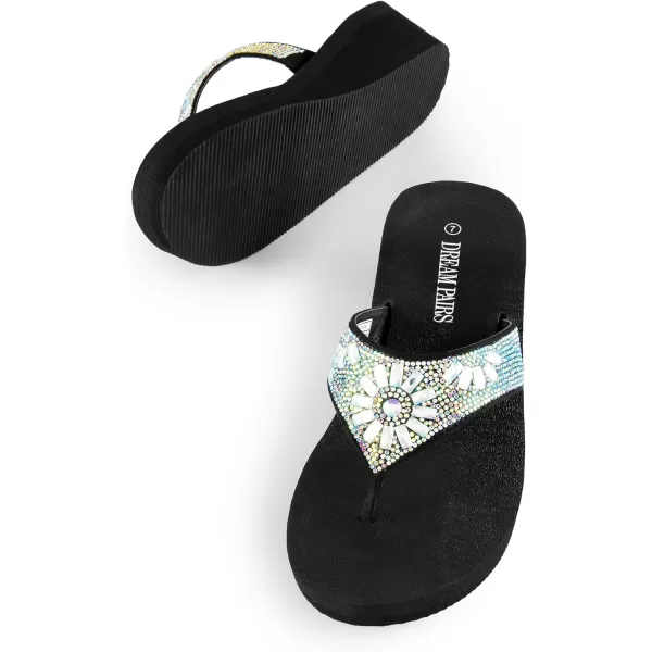 imageDREAM PAIRS Womens Rhinestone Platform Wedge Flip Flops Summer Beach Comfortable Thong SandalsMulti Flower