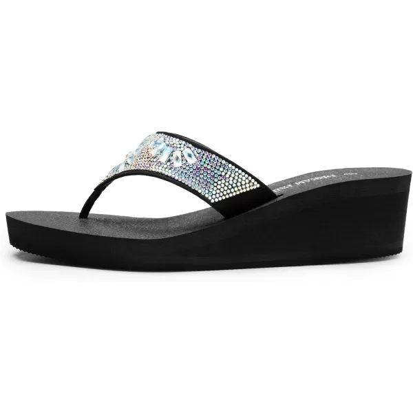 imageDREAM PAIRS Womens Rhinestone Platform Wedge Flip Flops Summer Beach Comfortable Thong SandalsMulti Flower