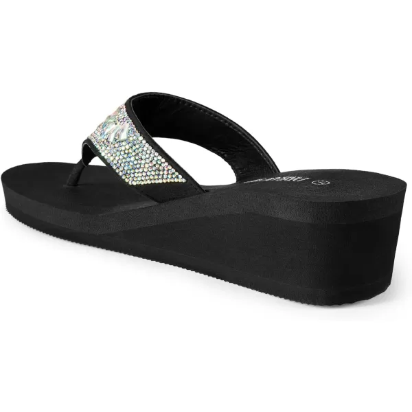 imageDREAM PAIRS Womens Rhinestone Platform Wedge Flip Flops Summer Beach Comfortable Thong SandalsMulti Flower