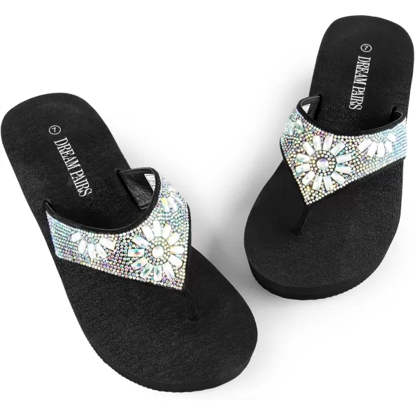 imageDREAM PAIRS Womens Rhinestone Platform Wedge Flip Flops Summer Beach Comfortable Thong SandalsMulti Flower