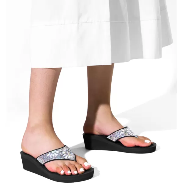 imageDREAM PAIRS Womens Rhinestone Platform Wedge Flip Flops Summer Beach Comfortable Thong SandalsMulti Flower