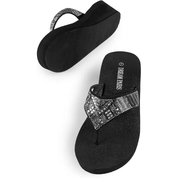 imageDREAM PAIRS Womens Rhinestone Platform Wedge Flip Flops Summer Beach Comfortable Thong SandalsRectangle