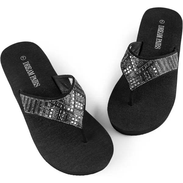 imageDREAM PAIRS Womens Rhinestone Platform Wedge Flip Flops Summer Beach Comfortable Thong SandalsRectangle