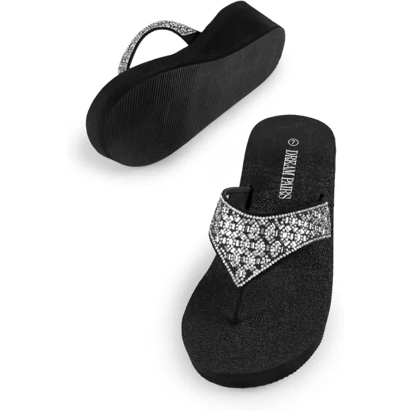imageDREAM PAIRS Womens Rhinestone Platform Wedge Flip Flops Summer Beach Comfortable Thong SandalsWater Drop