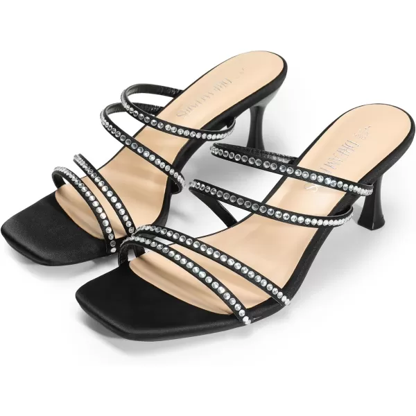 imageDREAM PAIRS Womens Rhinestone Strappy Heels Square Open Toe Slip On Low Slide Heeled Sandals for Daily Party Wedding Dress ShoesBlackrhinestone