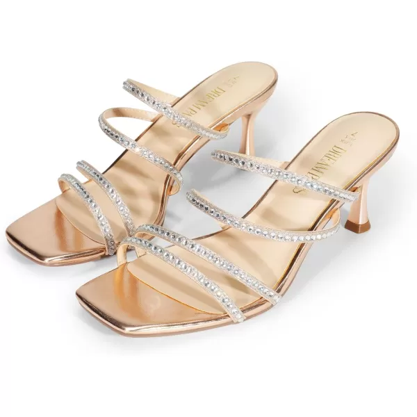 imageDREAM PAIRS Womens Rhinestone Strappy Heels Square Open Toe Slip On Low Slide Heeled Sandals for Daily Party Wedding Dress ShoesChampagnerhinestone
