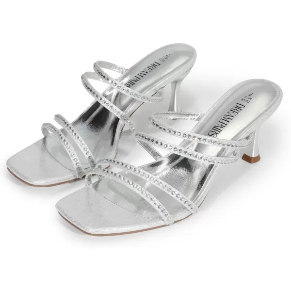 imageDREAM PAIRS Womens Rhinestone Strappy Heels Square Open Toe Slip On Low Slide Heeled Sandals for Daily Party Wedding Dress ShoesSilverrhinestone
