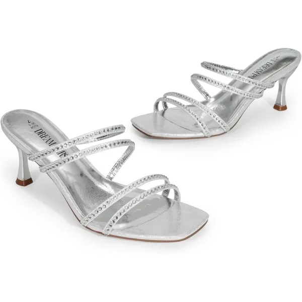 imageDREAM PAIRS Womens Rhinestone Strappy Heels Square Open Toe Slip On Low Slide Heeled Sandals for Daily Party Wedding Dress ShoesSilverrhinestone