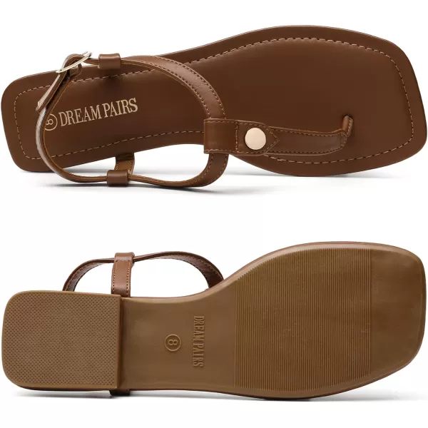 imageDREAM PAIRS Womens SDFS2301W TStrap Thong Flat Sandals with Cute Square Toe Strappy for SummerBrown
