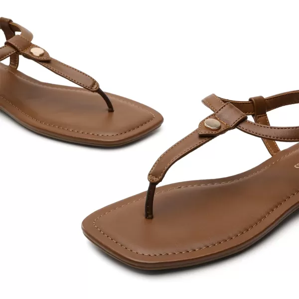imageDREAM PAIRS Womens SDFS2301W TStrap Thong Flat Sandals with Cute Square Toe Strappy for SummerBrown