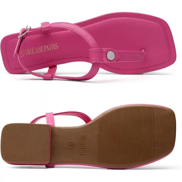 imageDREAM PAIRS Womens SDFS2301W TStrap Thong Flat Sandals with Cute Square Toe Strappy for SummerHot Pink