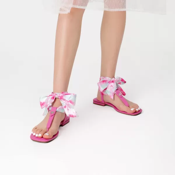imageDREAM PAIRS Womens SDFS2301W TStrap Thong Flat Sandals with Cute Square Toe Strappy for SummerHot Pink