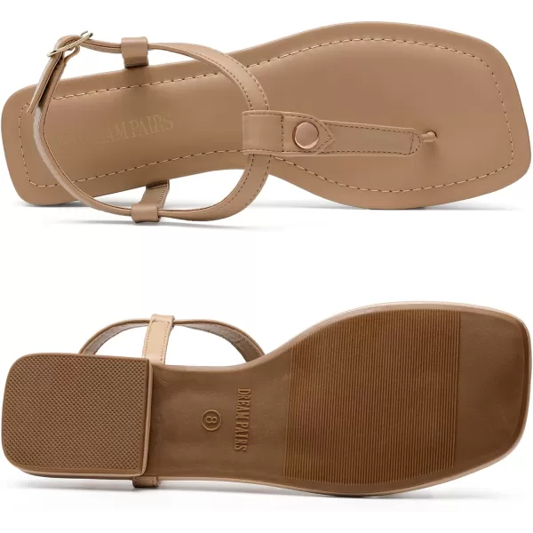 imageDREAM PAIRS Womens SDFS2301W TStrap Thong Flat Sandals with Cute Square Toe Strappy for SummerNude